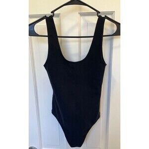 Aritzia Wilfred Free Black Basic Minimalistic Bodysuit Size XS Cotton EUC